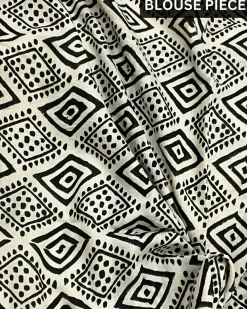 Ivory Blockprinted Cotton Mul Saree - God