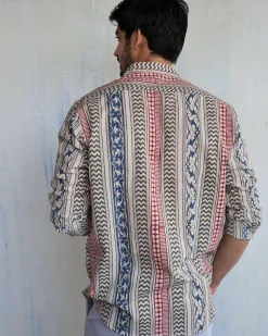 Ivory Block-Printed Men's Shirt