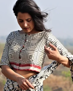 Ivory Checked Mashru Silk Blouse