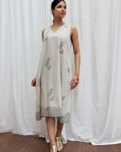 Ivory Mist Handblockprinted Cotton Dress-Sor