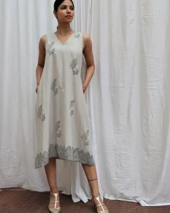 Ivory Mist Handblockprinted Cotton Dress-Sor