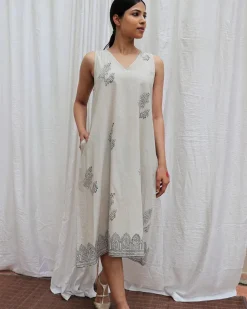 Ivory Mist Handblockprinted Cotton Dress-Sor