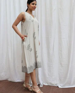 Ivory Mist Handblockprinted Cotton Dress-Sor