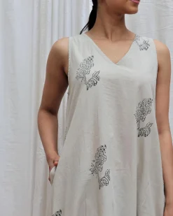 Ivory Mist Handblockprinted Cotton Dress-Sor