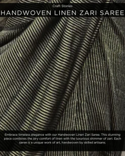 Jade Black Handwoven Linen Zari Saree - TOG