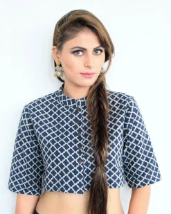 Jal Block Printed Cotton Crop Top Blouse