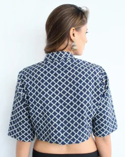 Jal Block Printed Cotton Crop Top Blouse