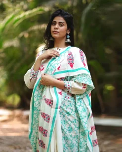 Jasmine's Joy Ivory Block Printed Saree - MMG