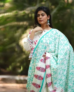 Jasmine's Joy Ivory Block Printed Saree - MMG