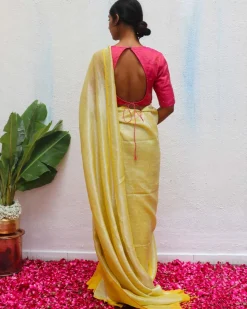 Jasnoor Yellow Handwoven Linen Zari Saree - Eknoor