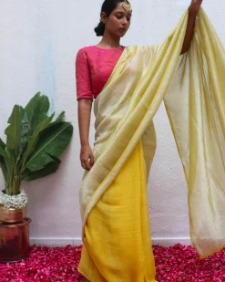 Jasnoor Yellow Handwoven Linen Zari Saree - Eknoor