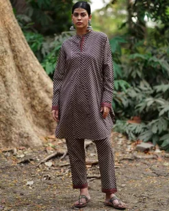 Jharna Si Tu Brown Block Printed Cotton Kurta Set - WW