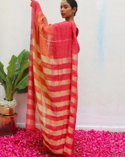 Jyotsna Maroon Handwoven Linen Zari Saree - Eknoor