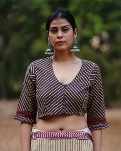 Kaliyon Ka Chaman Brown Block Printed Cotton Blouse - WW
