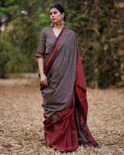 Kaliyon Ka Chaman Brown Block Printed Cotton Blouse - WW