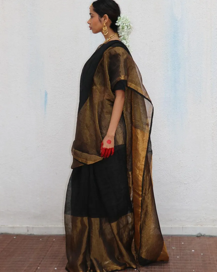 Kalyani Handwoven Linen Zari Saree