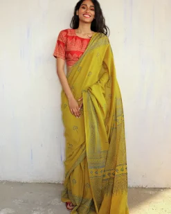 Kimana Handblockprinted Cotton Saree - Butterfly Girls