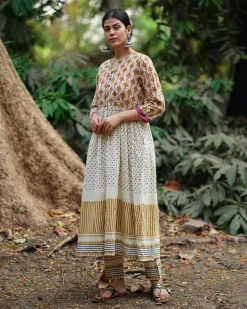 Koyal Si Tu Ivory Block Printed Cotton Kurta set- WW