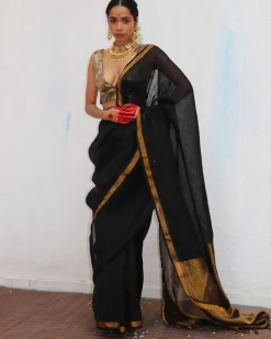 Labanya Handwoven Linen Zari Saree