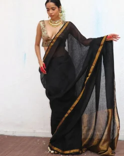 Labanya Handwoven Linen Zari Saree