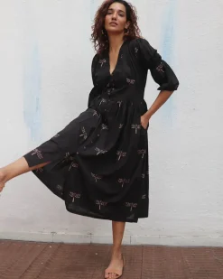Laid Black Hand block Printed Cotton Dress - Mono