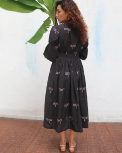 Laid Black Hand block Printed Cotton Dress - Mono
