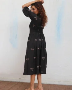 Laid Black Hand block Printed Cotton Dress - Mono