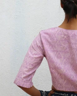 Lavender Jean Handblock Printed Cotton Crop Top Blouse