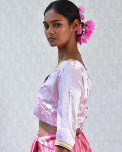 Lavender Sip Handblockprinted  Mashru Silk Blouse - Bgvl