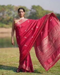 Leela Blockprinted Dola Silk Saree - RB