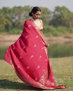 Leela Blockprinted Dola Silk Saree - RB