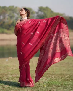 Leela Blockprinted Dola Silk Saree - RB