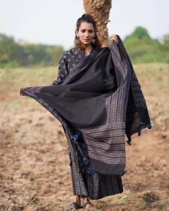 Liquid Grace Blockprinted Cotton Dupatta-WWB