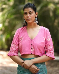 Lovely Lilacs Pink Handblock Printed Blouse - MMG