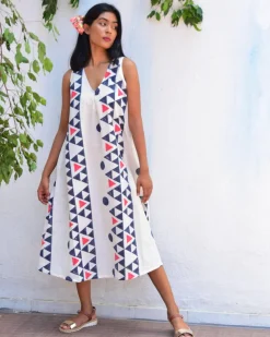Lunar Cascade Handblockprinted Cotton Dress - Vnmn
