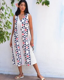 Lunar Cascade Handblockprinted Cotton Dress - Vnmn