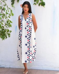 Lunar Cascade Handblockprinted Cotton Dress - Vnmn