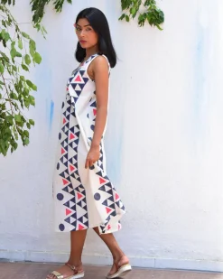 Lunar Cascade Handblockprinted Cotton Dress - Vnmn