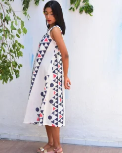 Lunar Cascade Handblockprinted Cotton Dress - Vnmn