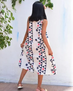 Lunar Cascade Handblockprinted Cotton Dress - Vnmn