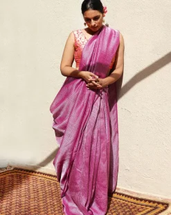 Madhumayi Purple Handwoven Linen Zari Saree - TOG
