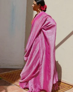 Madhumayi Purple Handwoven Linen Zari Saree - TOG