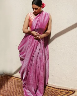 Madhumayi Purple Handwoven Linen Zari Saree - TOG