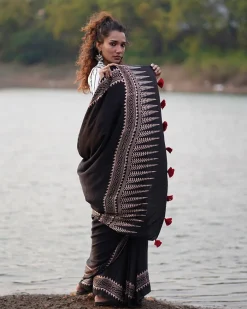 Mansi Blockprinted Modal Silk Saree - Jaisal