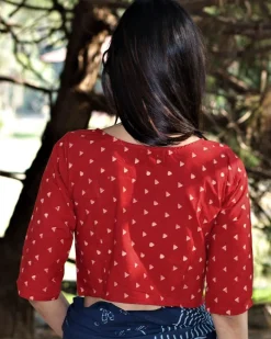 Maroon Blockprinted Crop Top Cotton Blouse