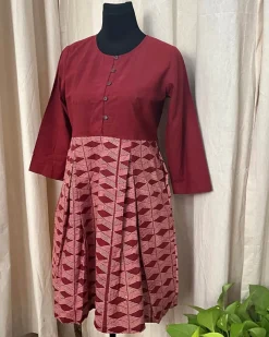 Maroon handblock printed dress - Love Despite