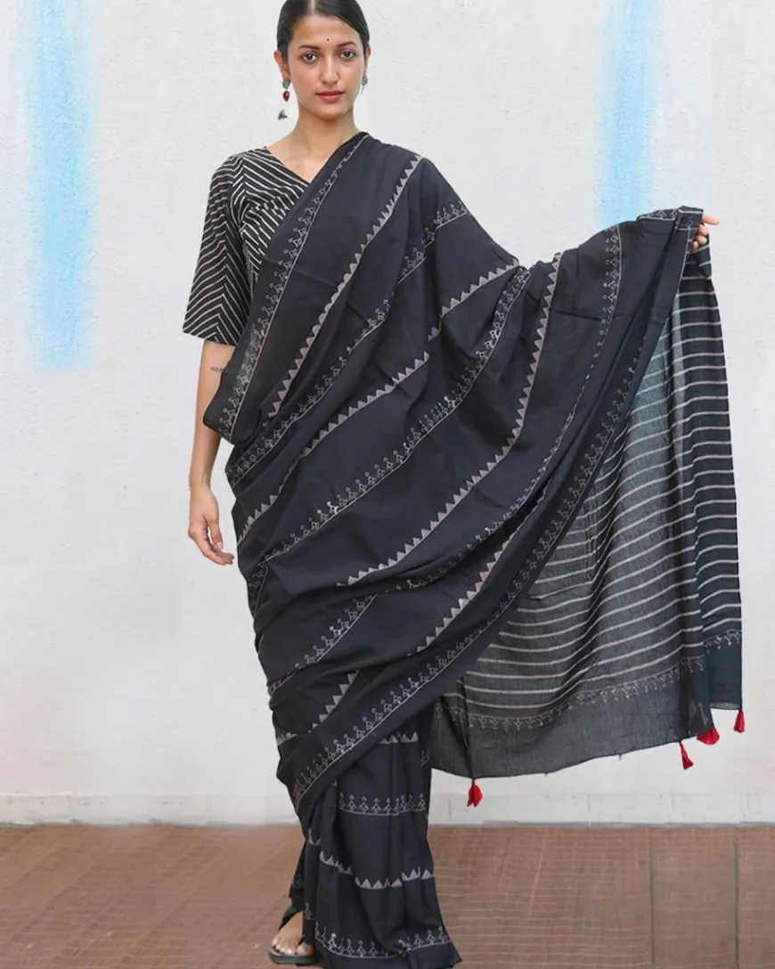 Matilda Hand Blockprinted Cotton Saree - Fmtm