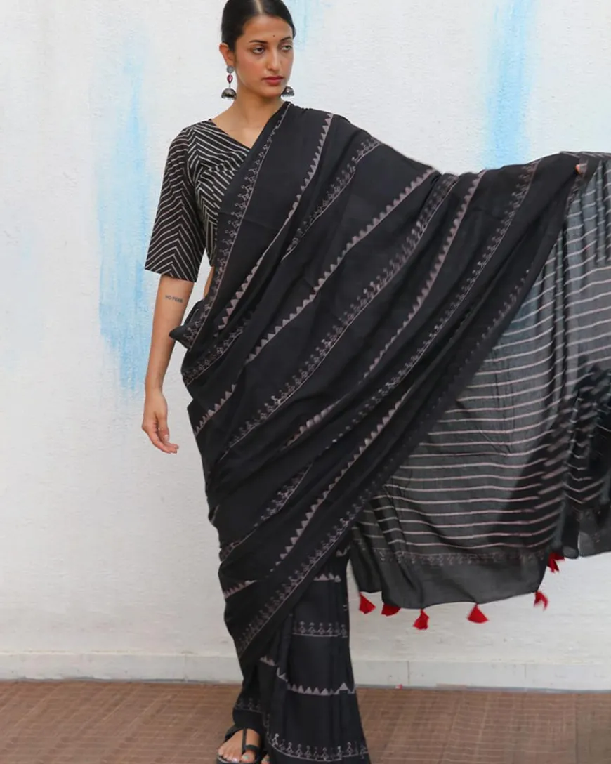 Matilda Hand Blockprinted Cotton Saree - Fmtm