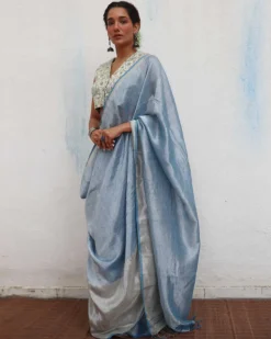 Mazha Handwoven Linen Zari Saree - Jheel
