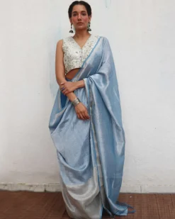 Mazha Handwoven Linen Zari Saree - Jheel